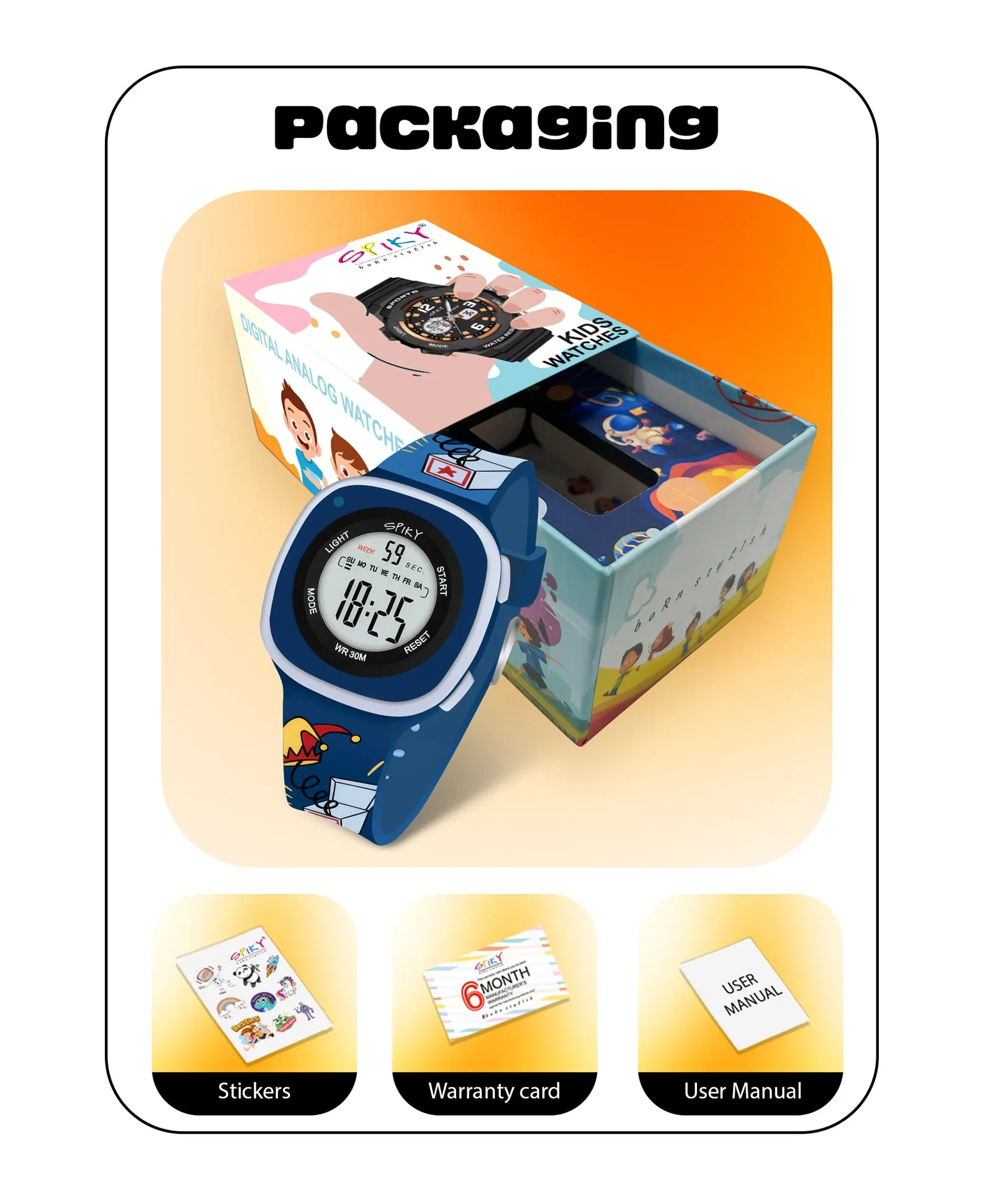 Spiky Eva15 Square Digital Watch for Kids - Pink