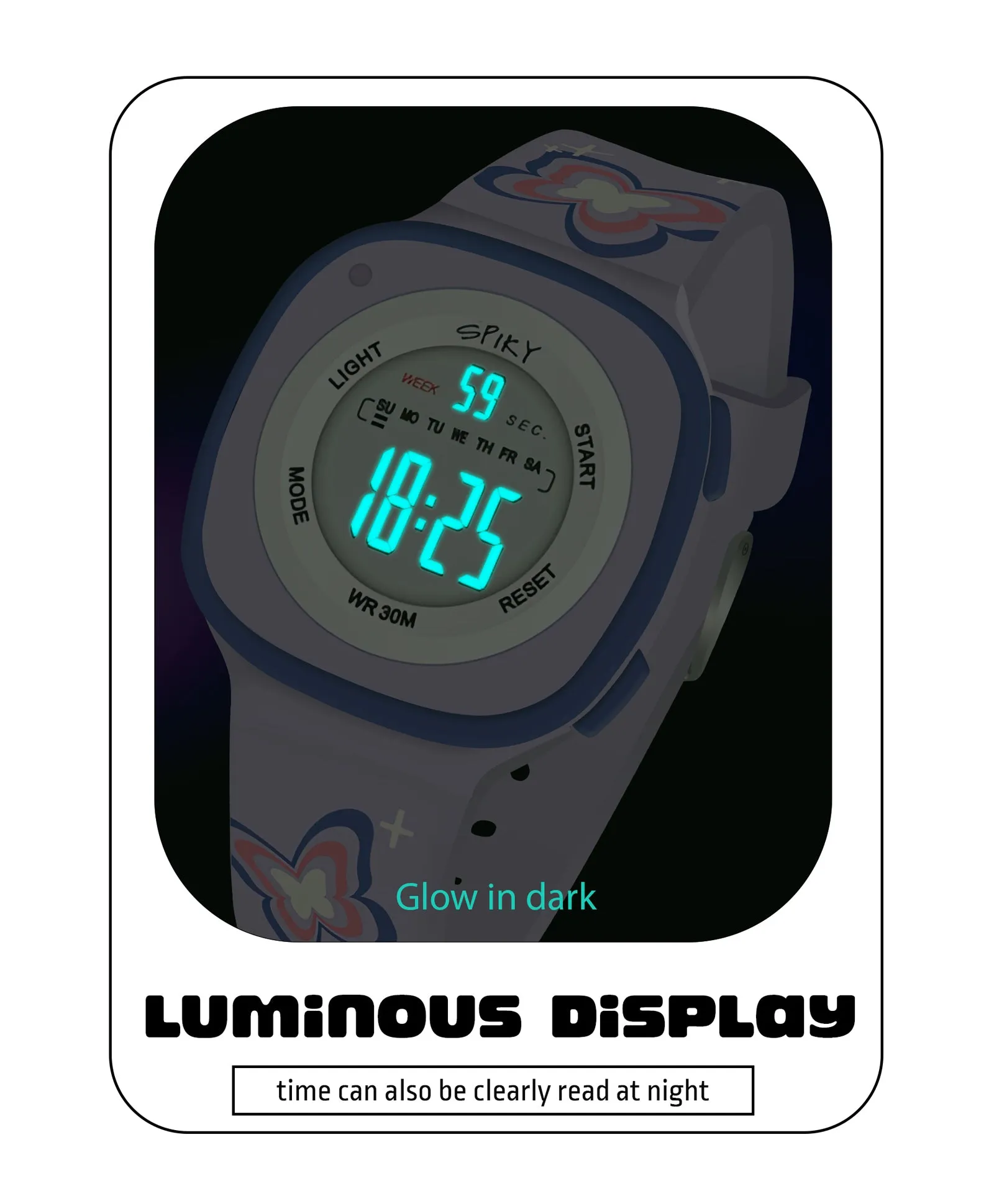 Spiky Eva15 Square Digital Watch for Kids - Pink