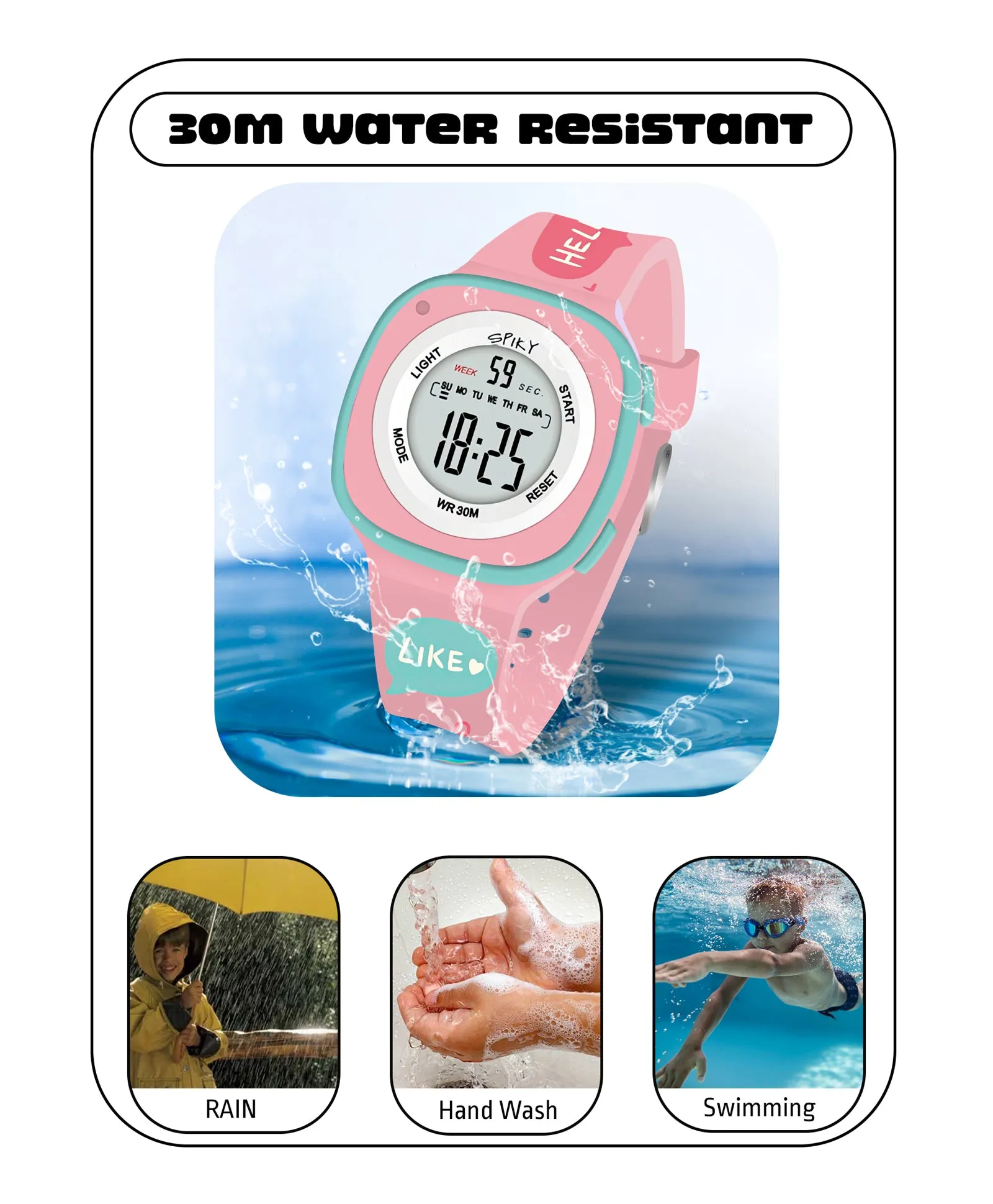 Spiky Eva15 Square Digital Watch for Kids - Pink