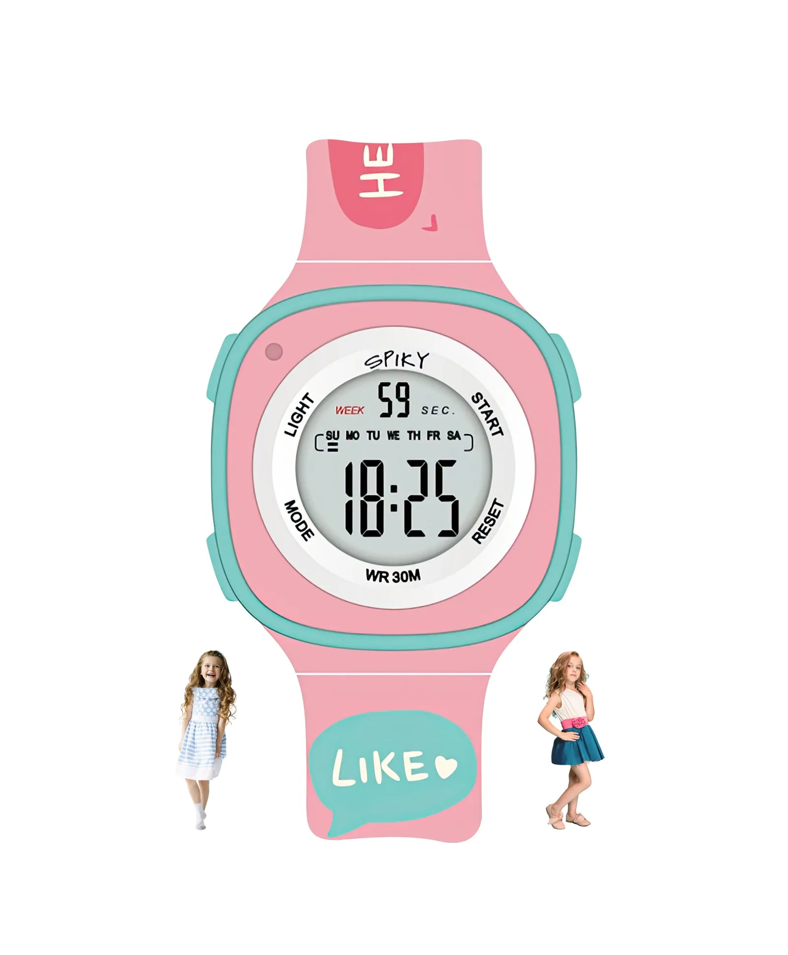 Spiky Eva15 Square Digital Watch for Kids - Pink