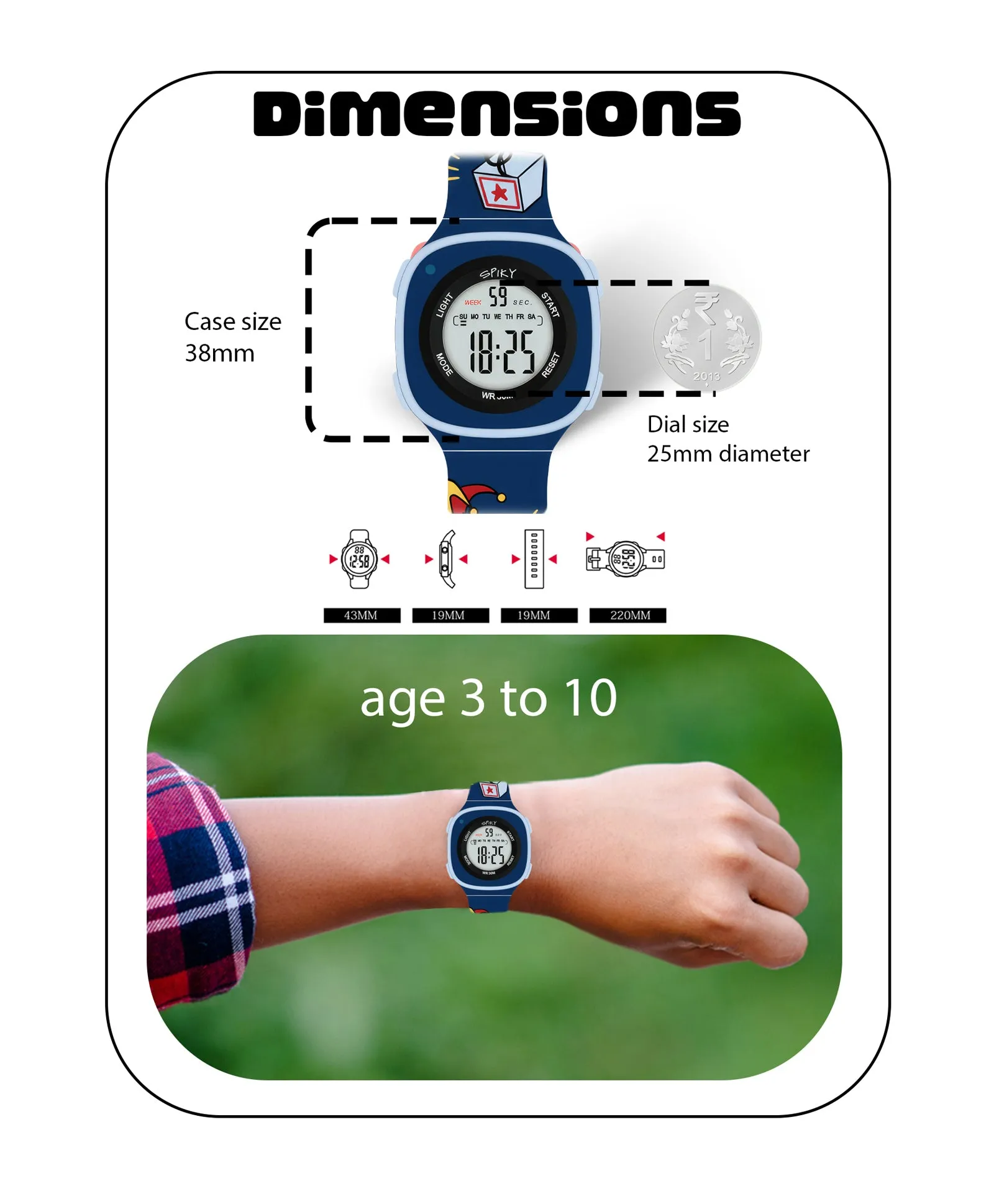 Spiky Eva15 Square Digital Watch for Kids - Pink