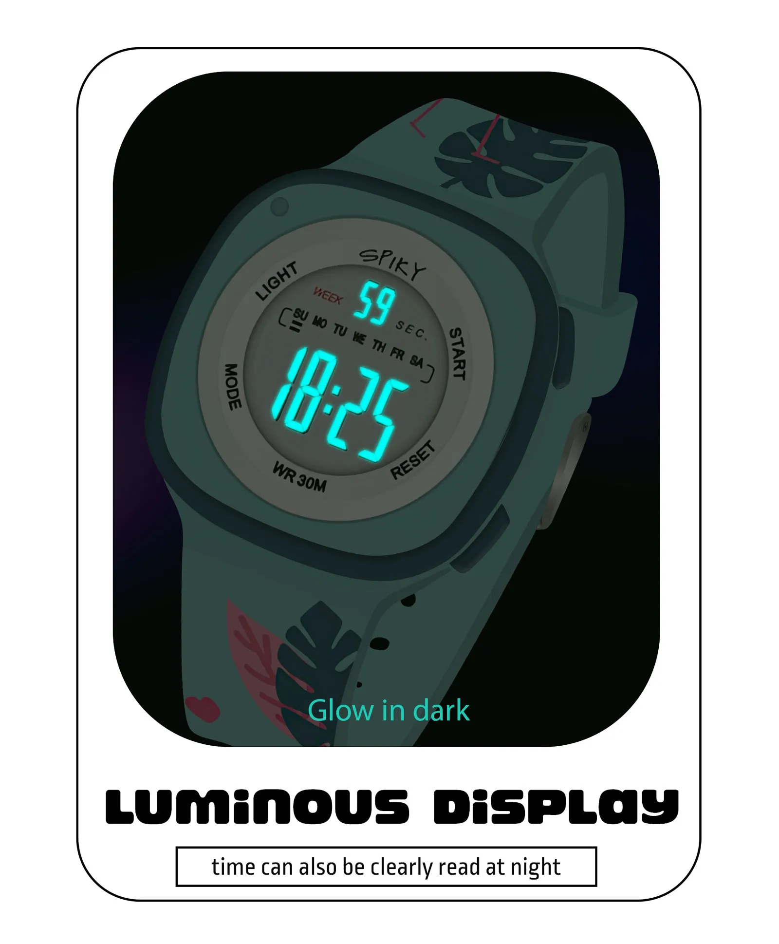 Spiky Eva15 Square Digital Watch for Kids - Pink