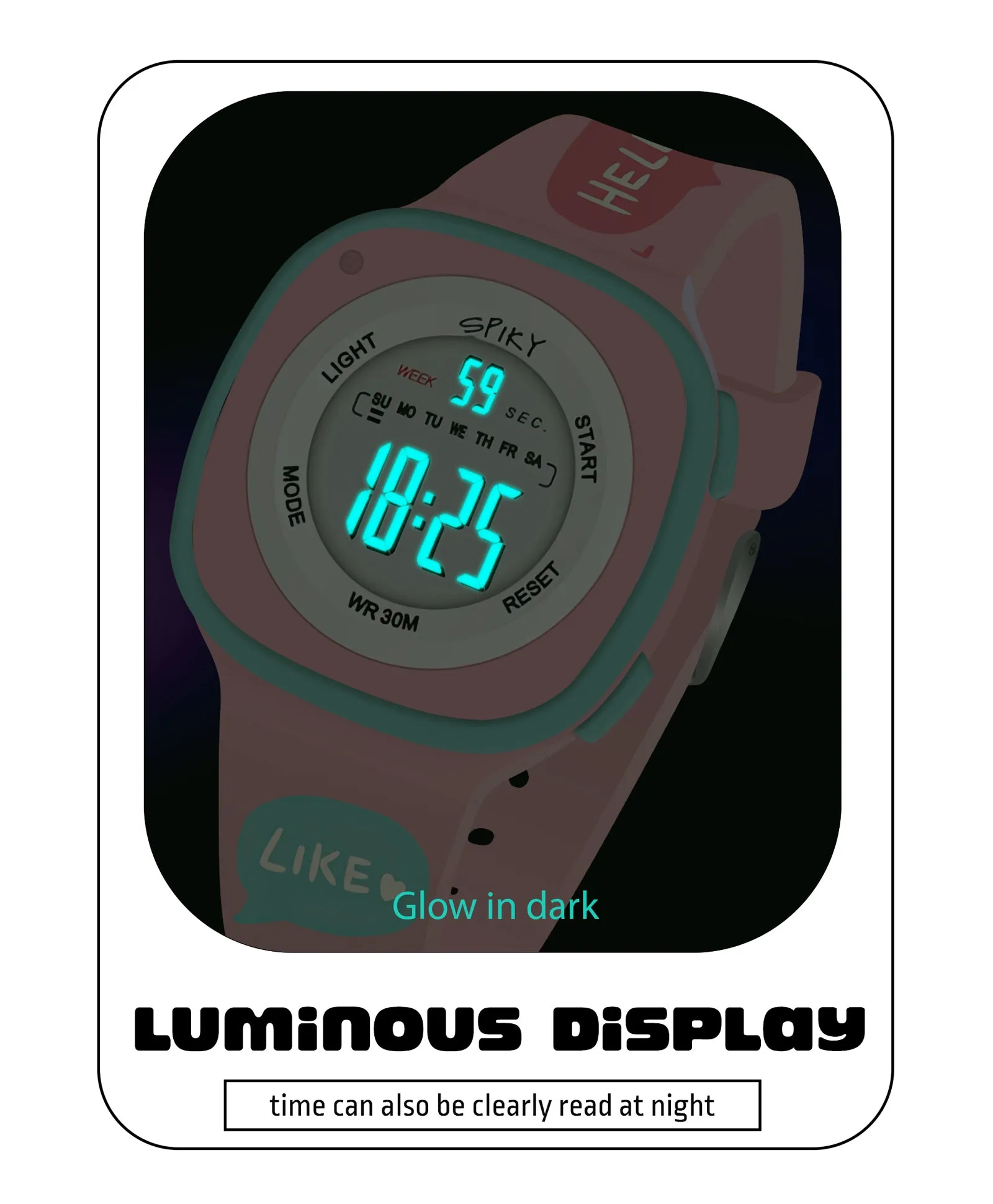 Spiky Eva15 Square Digital Watch for Kids - Pink