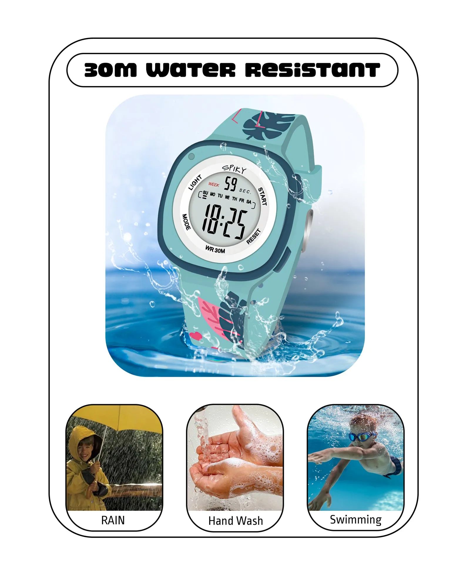 Spiky Eva15 Square Digital Watch for Kids - Pink