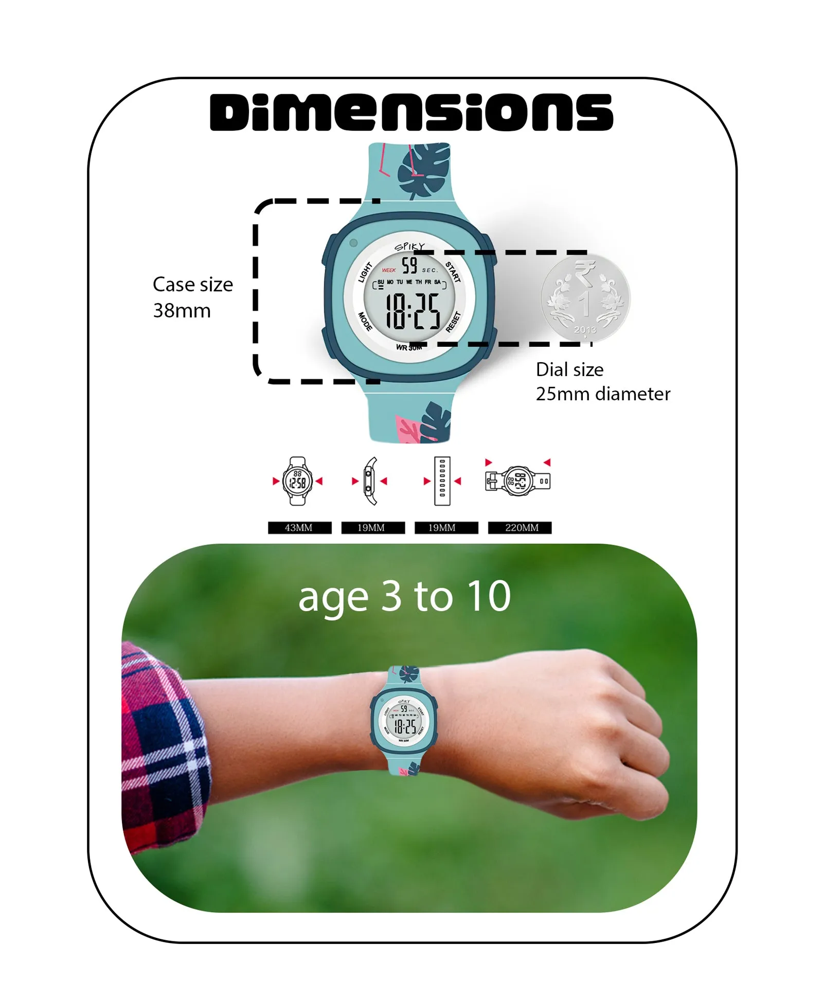 Spiky Eva15 Square Digital Watch for Kids - Pink