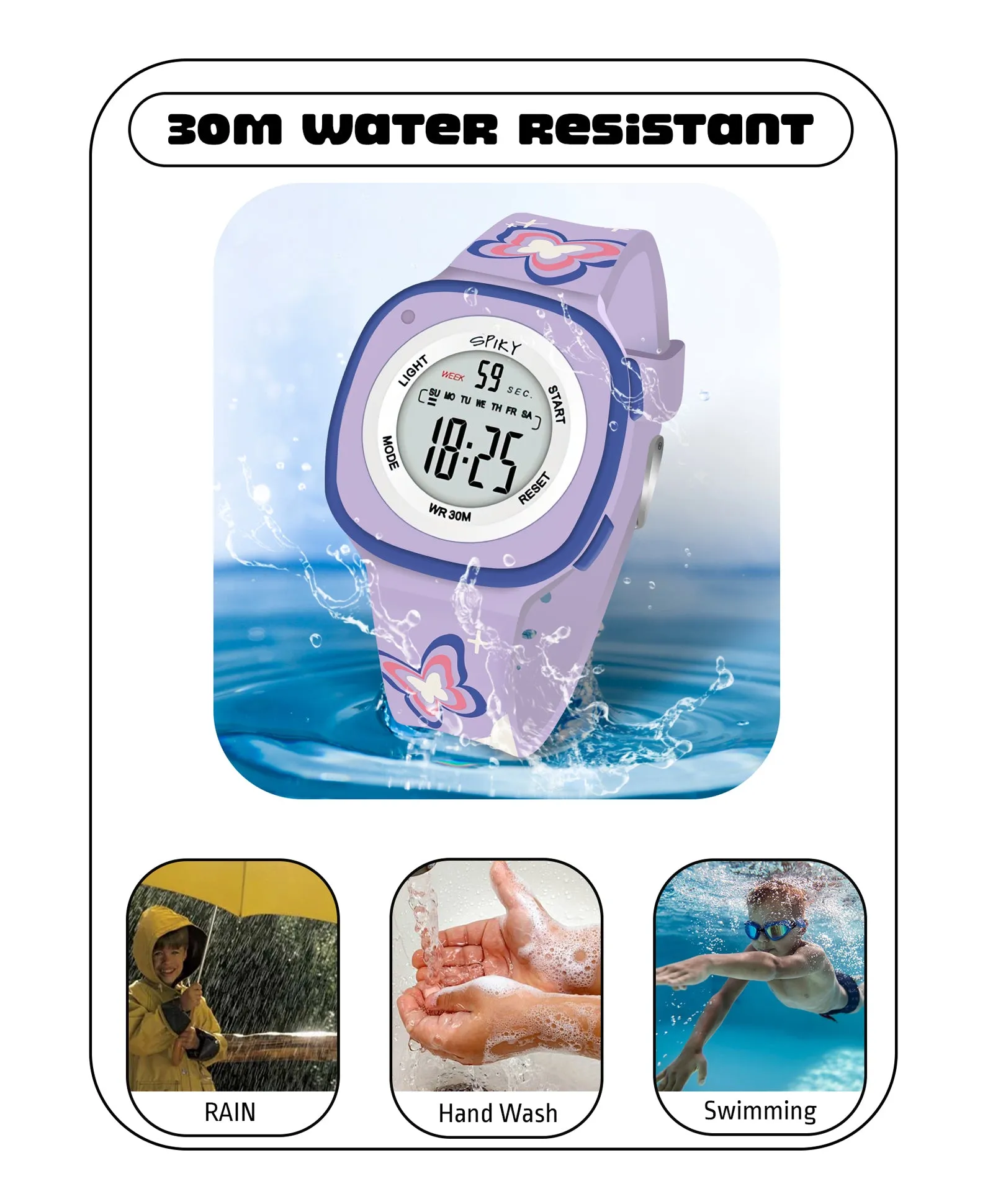 Spiky Eva15 Square Digital Watch for Kids - Pink