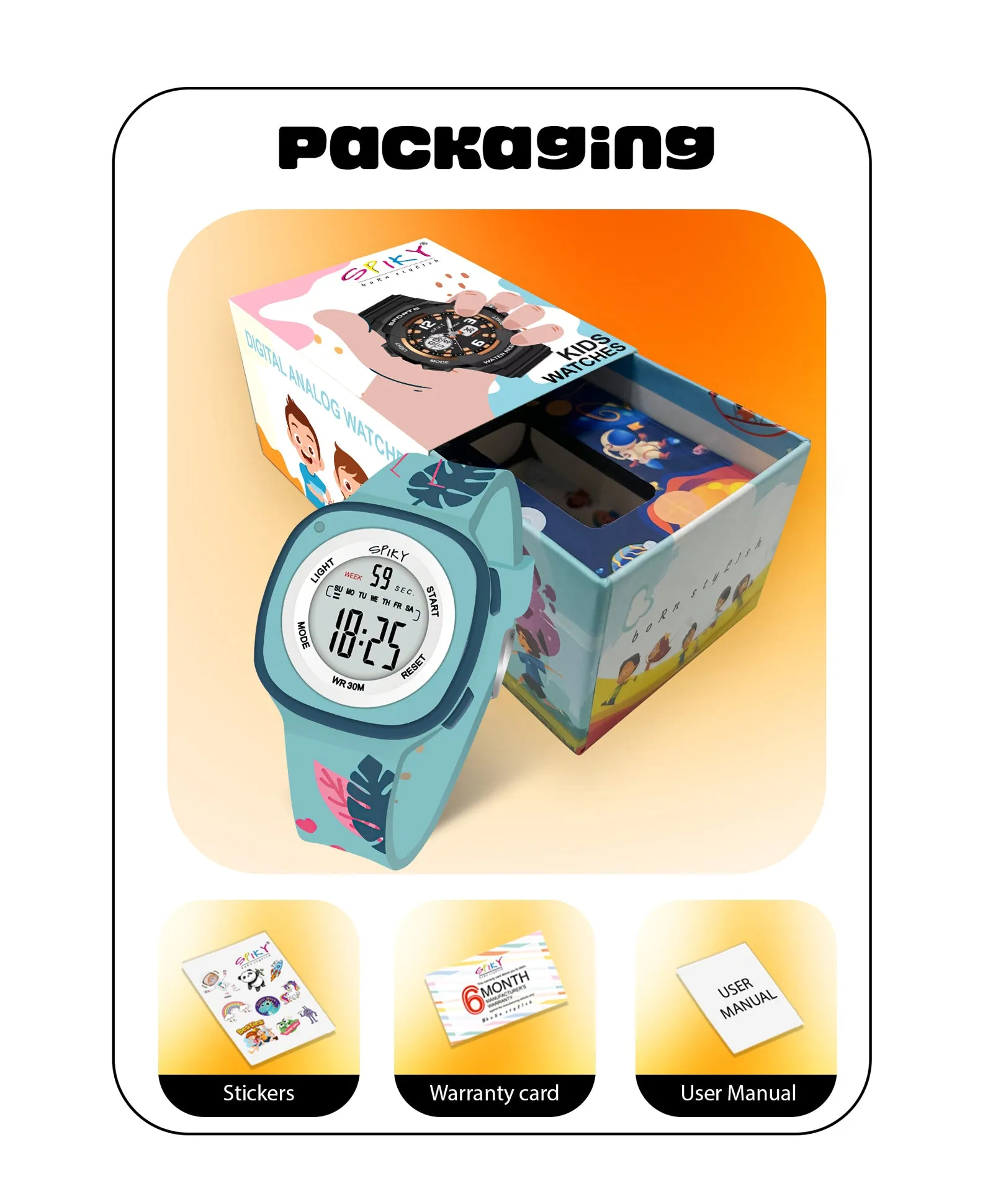 Spiky Eva15 Square Digital Watch for Kids - Pink