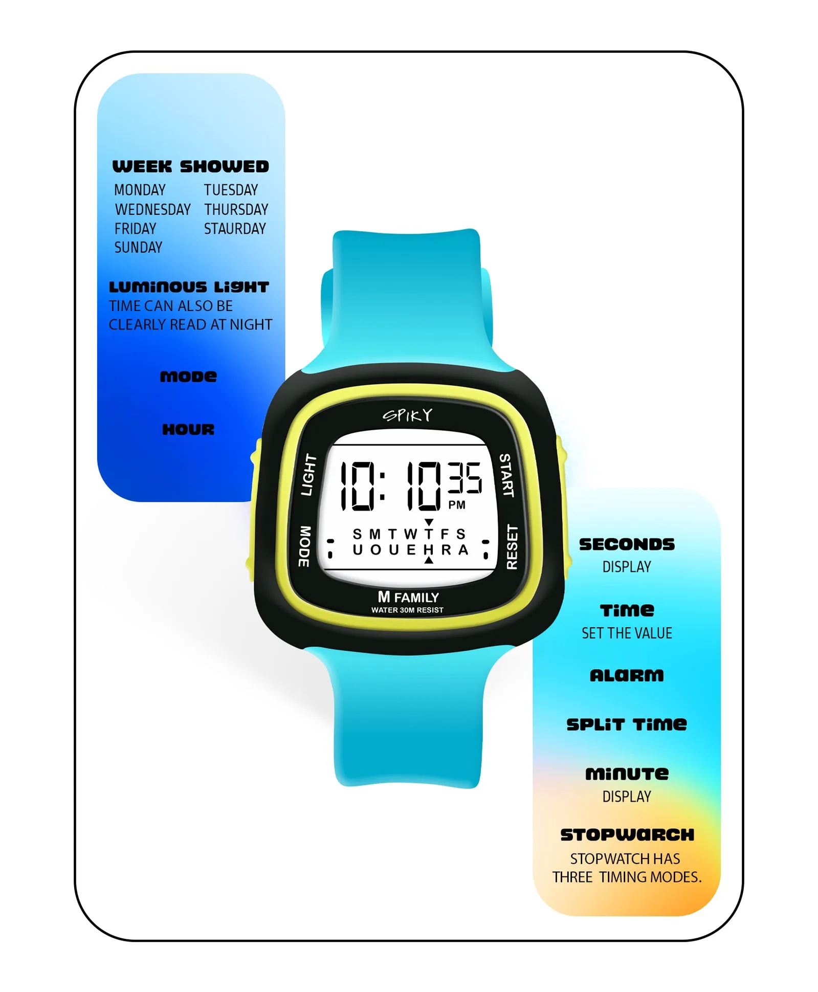 Spiky Eva16 Unique Square Digital Watch for Kids