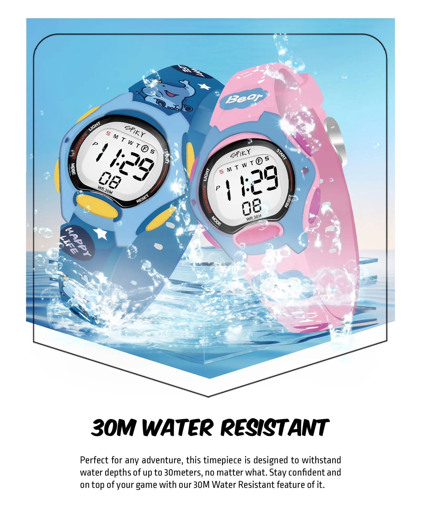 Spiky Eva18 Printed Strap Round Sports Digital Watch