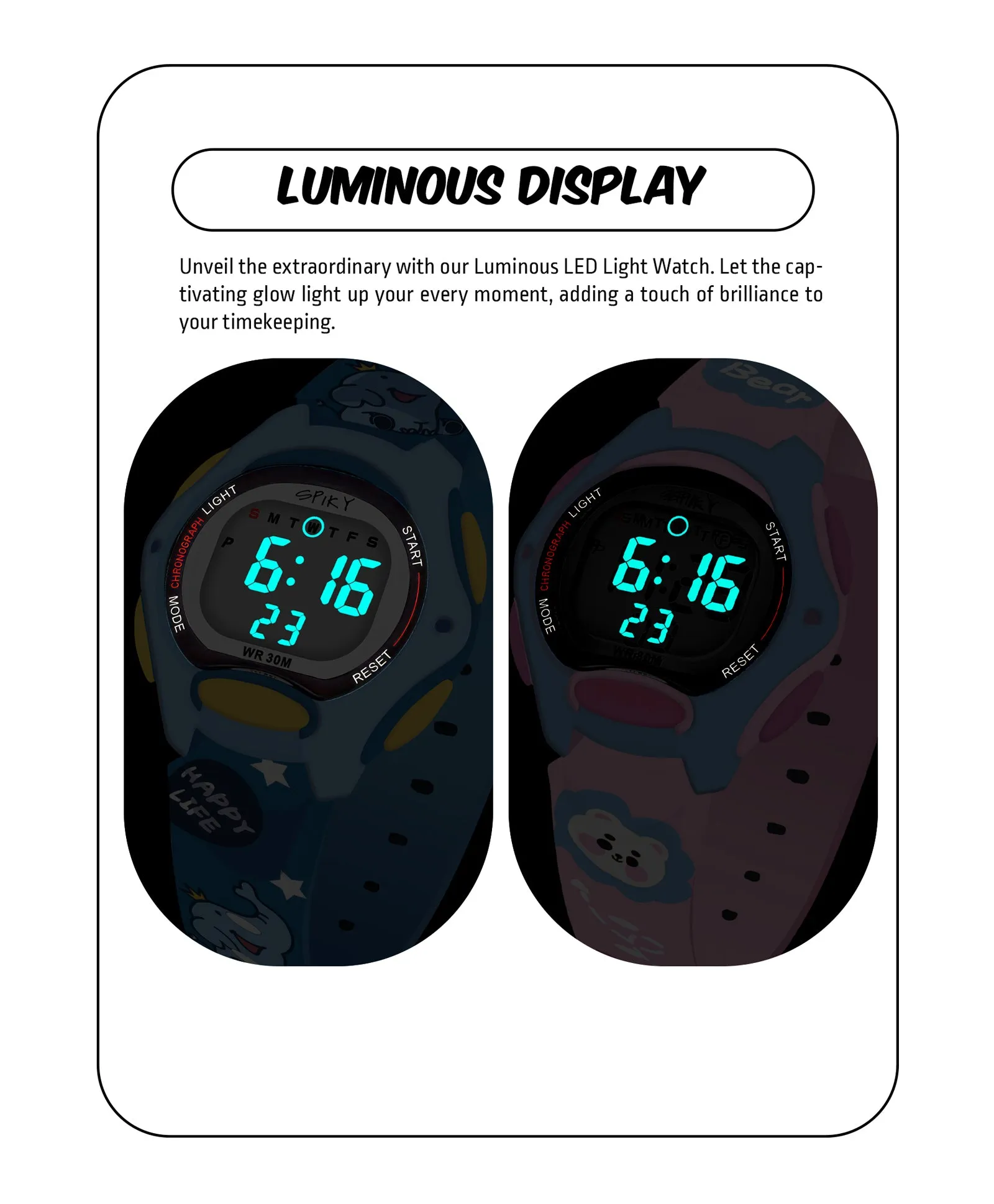 Spiky Eva18 Printed Strap Round Sports Digital Watch