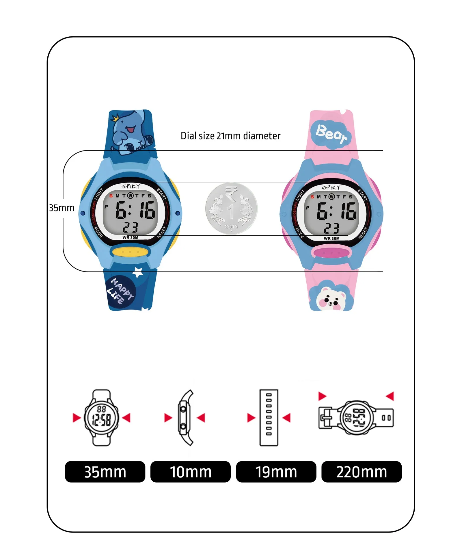 Spiky Eva18 Printed Strap Round Sports Digital Watch