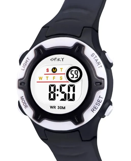 Spiky Round Digital Sports Watch - Black