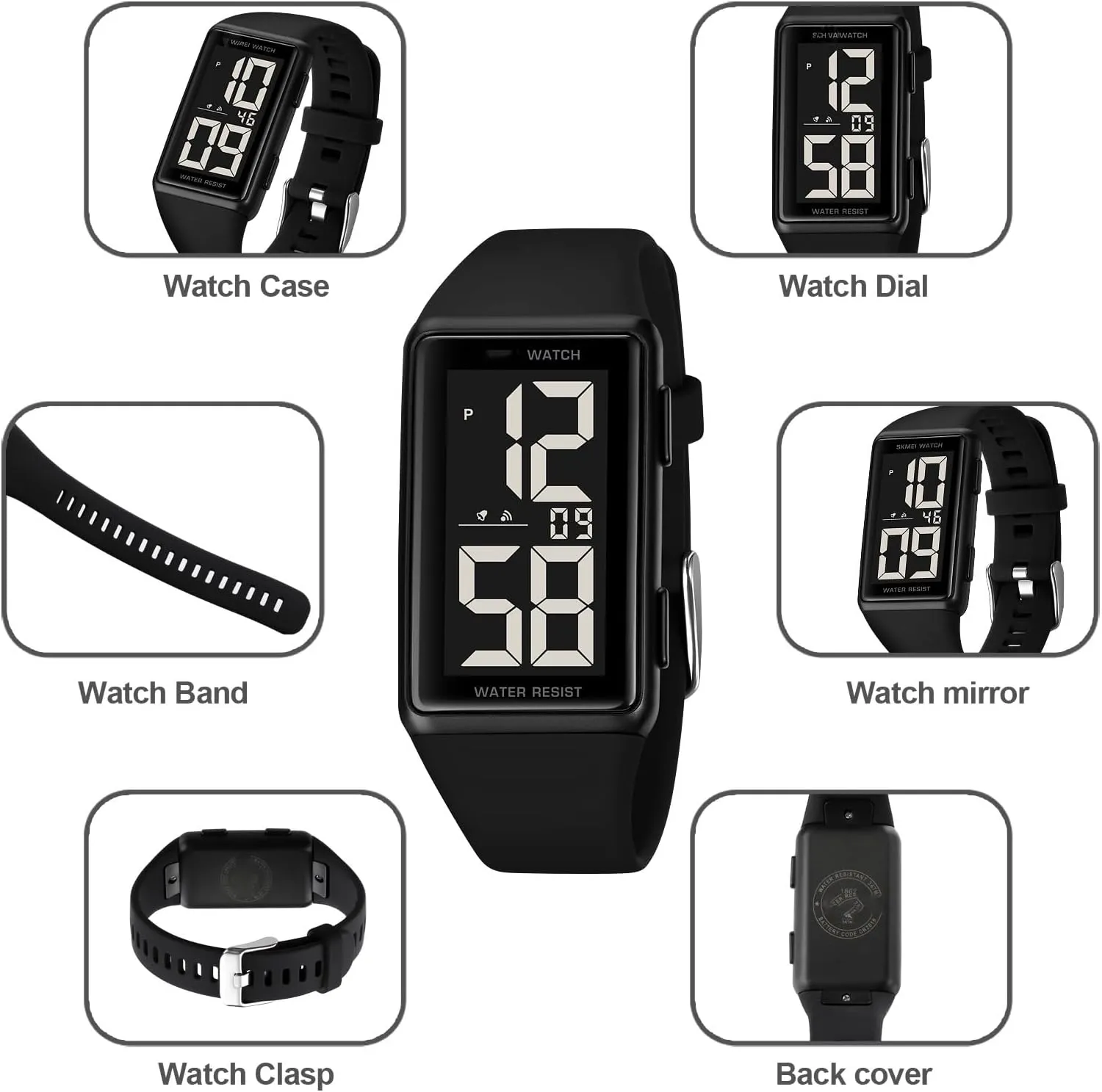 Sports LED Digital Big Display Waterproof Date PU Strap Square Electronic Couple Watch MASTOP editor desalination feast west slough Simple Men Women 