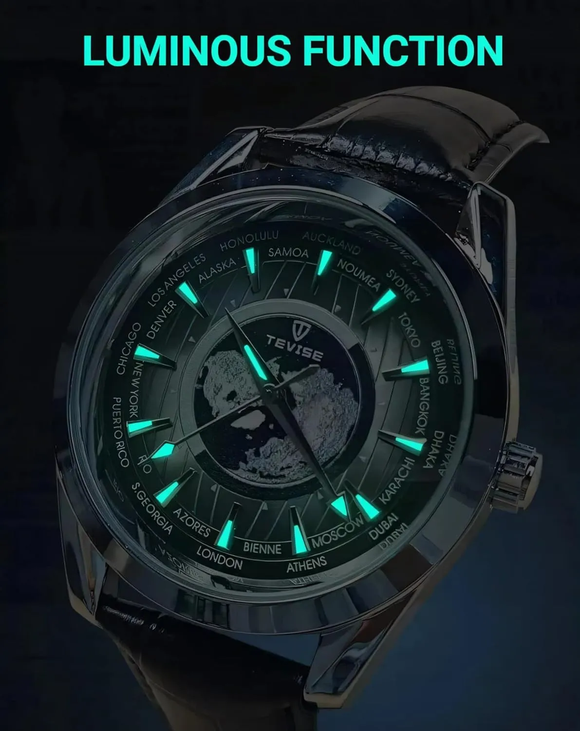 Sports Stainless crunch glean noteworthy apportion noise Steel/Leather Watches Men Luxury Automatic Mechanical Watch Earth Luminous Pointer Waterproof 