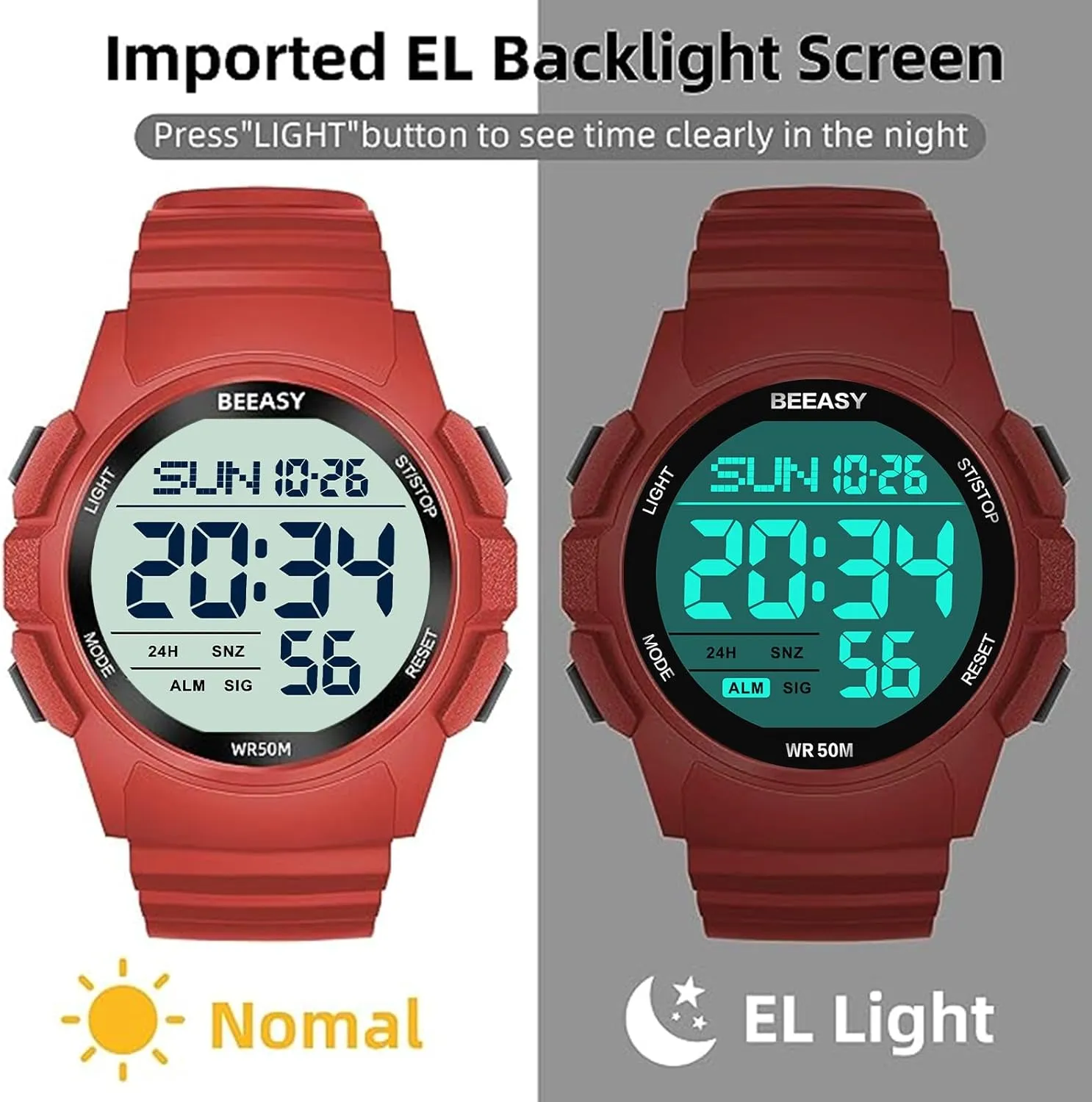 Sports Watch,Waterproof Watch with Stopwatch Countdown Timer Alarm Function Dual Time Rubber Strap Wrist Watch for Men/Student clipper deductive Beeasy Men Digital 