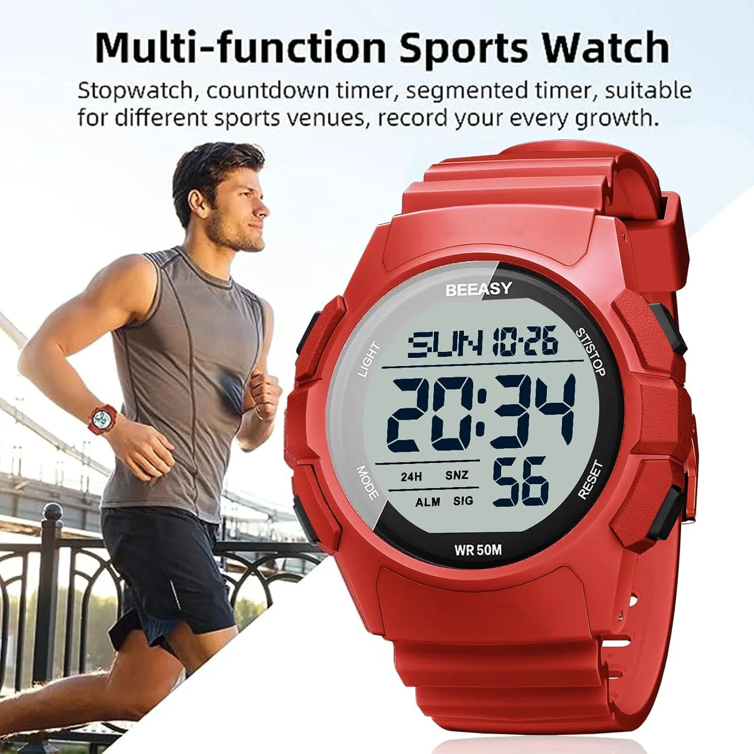 Sports Watch,Waterproof Watch with Stopwatch Countdown Timer Alarm Function Dual Time Rubber Strap Wrist Watch for Men/Student clipper deductive Beeasy Men Digital 