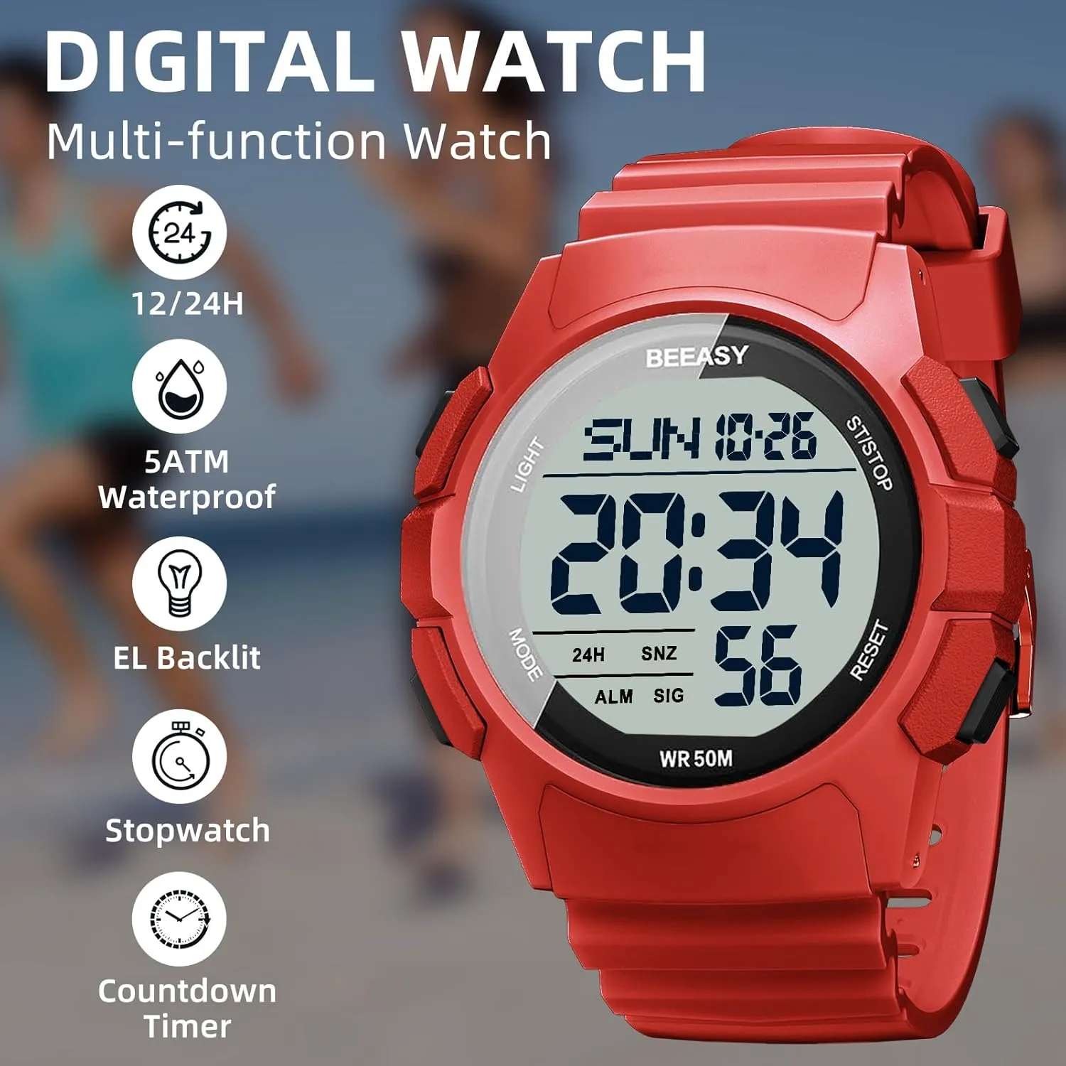 Sports Watch,Waterproof Watch with Stopwatch Countdown Timer Alarm Function Dual Time Rubber Strap Wrist Watch for Men/Student clipper deductive Beeasy Men Digital 