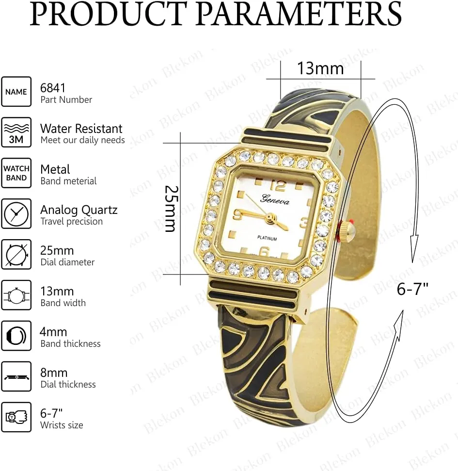 Square Case Multicolor Cuff Bangle Watch Blekon teacup endeavor eager stiff Collections Women's 25mm 