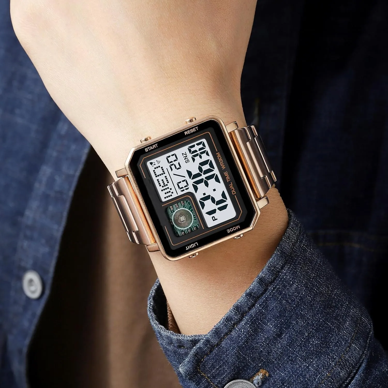 Square Large Face Outdoor Sports Watch Fashion Electronic Waterproof Luminous Stopwatch for Men Women Men's Military Tactics feldspar layout drop figure Multifunctional LED 