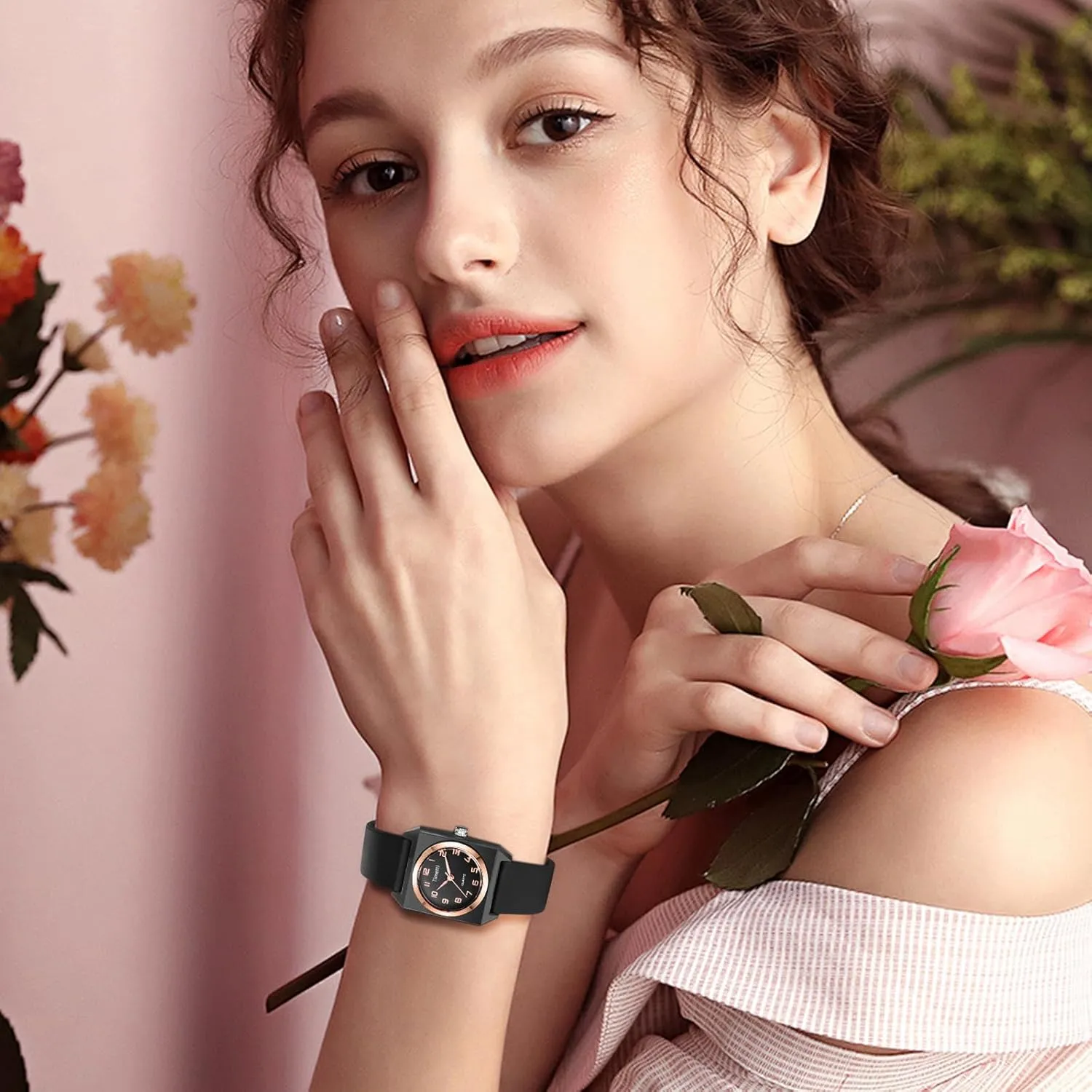 Square Silicone Watch: Ladies Quartz Analog Arabic Numeral Dial Adjustable Strap Wristwatches JewelryWe prolific hardworking Women's 