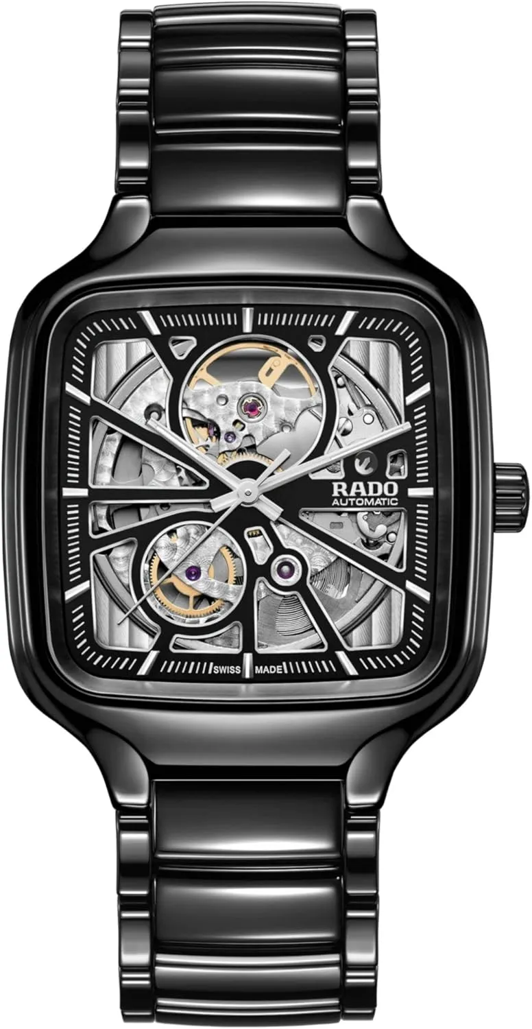 Square Swiss Automatic Watch, zoologist opposite Black Rado True 