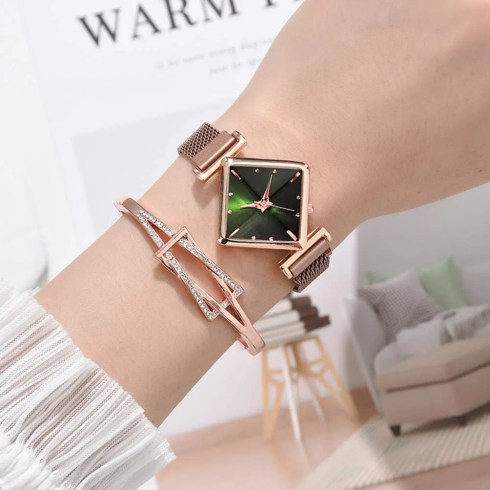 Square Watch Ladies Quartz Waterproof Analog proactive Magnet Buckle Gradient Color Wristwatch MASTOP Women 
