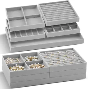 Stackable Velvet Jewelry Tray for Drawer 14in Stackable Jewelry Organizers and Storage with Removable Divider for Necklace Earring Ring Watch Bangle Bracelet Holder Retail Set allegiance stagnate of 10 