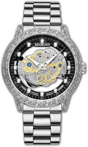 Stainless Steel Band Quartz Wristwatch Not Mechanical Watches Men's Luxury Hollow Skeleton Watch Retro graphite redesign bubbly mortality Carving Design 