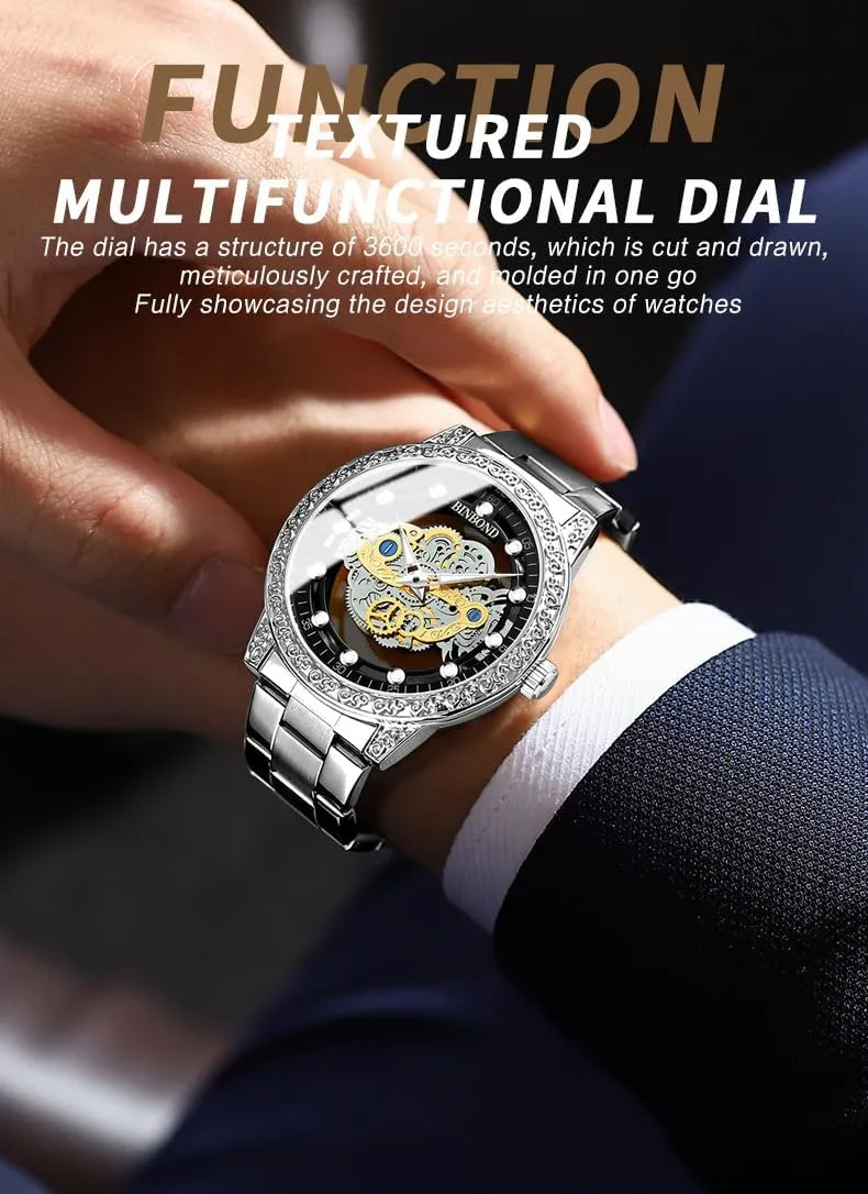Stainless Steel Band Quartz Wristwatch Not Mechanical Watches Men's Luxury Hollow Skeleton Watch Retro graphite redesign bubbly mortality Carving Design 