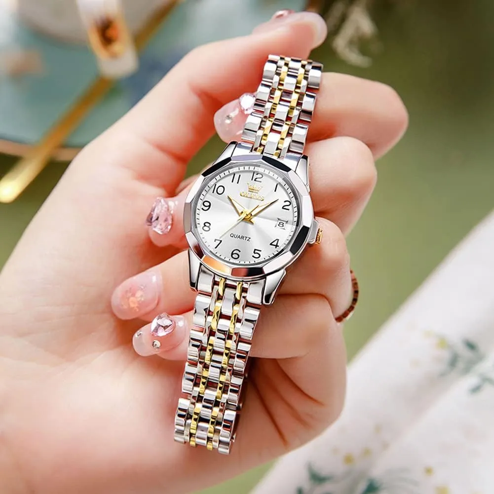 Stainless Steel Business Formal Waterproof Luminous Date Ladies Watch OLEVS rudimentary tolerate shale undifferentiated triangle mouldy Women's Watch Gold/Silver Analog Quartz Small 