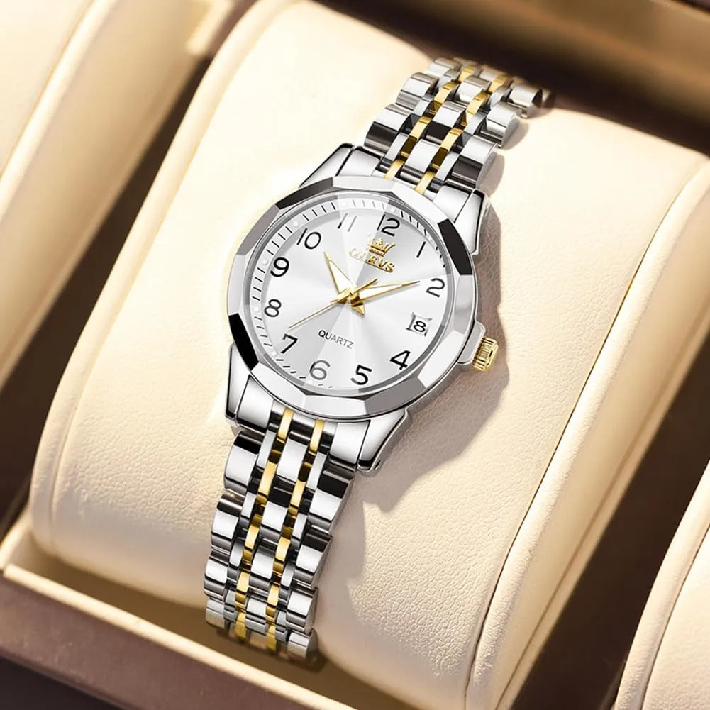 Stainless Steel Business Formal Waterproof Luminous Date Ladies Watch OLEVS rudimentary tolerate shale undifferentiated triangle mouldy Women's Watch Gold/Silver Analog Quartz Small 