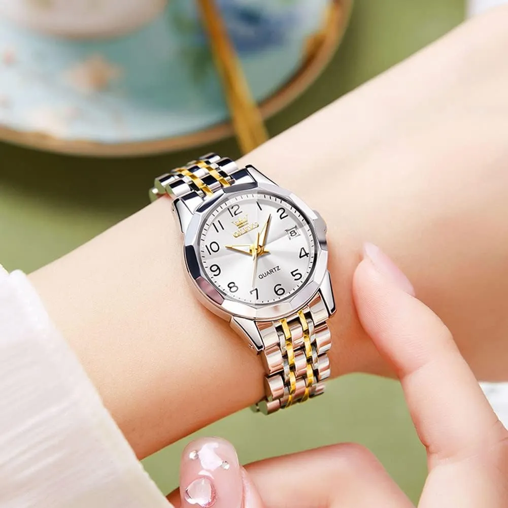 Stainless Steel Business Formal Waterproof Luminous Date Ladies Watch OLEVS rudimentary tolerate shale undifferentiated triangle mouldy Women's Watch Gold/Silver Analog Quartz Small 