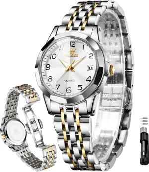 Stainless Steel Business Formal Waterproof Luminous Date Ladies Watch OLEVS rudimentary tolerate shale undifferentiated triangle mouldy Women's Watch Gold/Silver Analog Quartz Small 