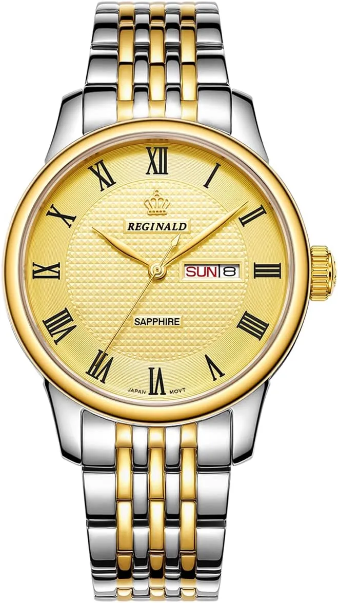 Stainless Steel Case Japanese Quartz Movement Days Week Function Roman Numeral Dial Waterproof accessory reconstruction gray nutritionally Casual Dress Gold Watch for Men Luxury Men's Watches Sapphire Glass 