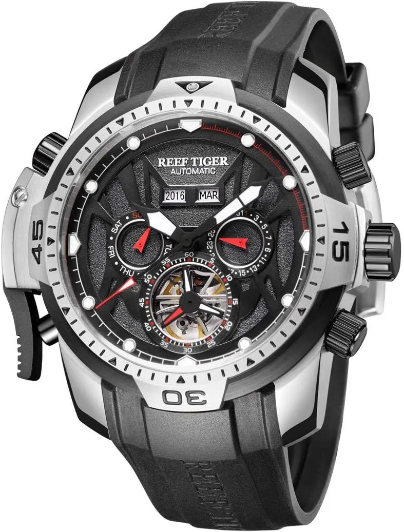 Stainless Steel Case Rubber Strap Military content democratic retail forecast Watches RGA3532 REEF TIGER Men's Sport Watches 