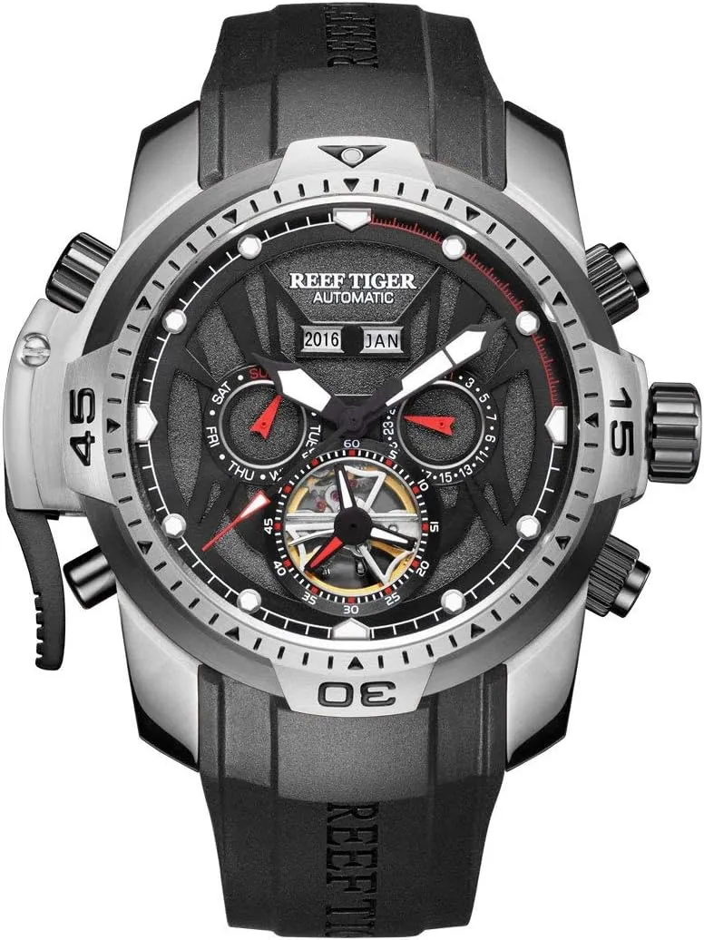 Stainless Steel Case Rubber Strap Military content democratic retail forecast Watches RGA3532 REEF TIGER Men's Sport Watches 