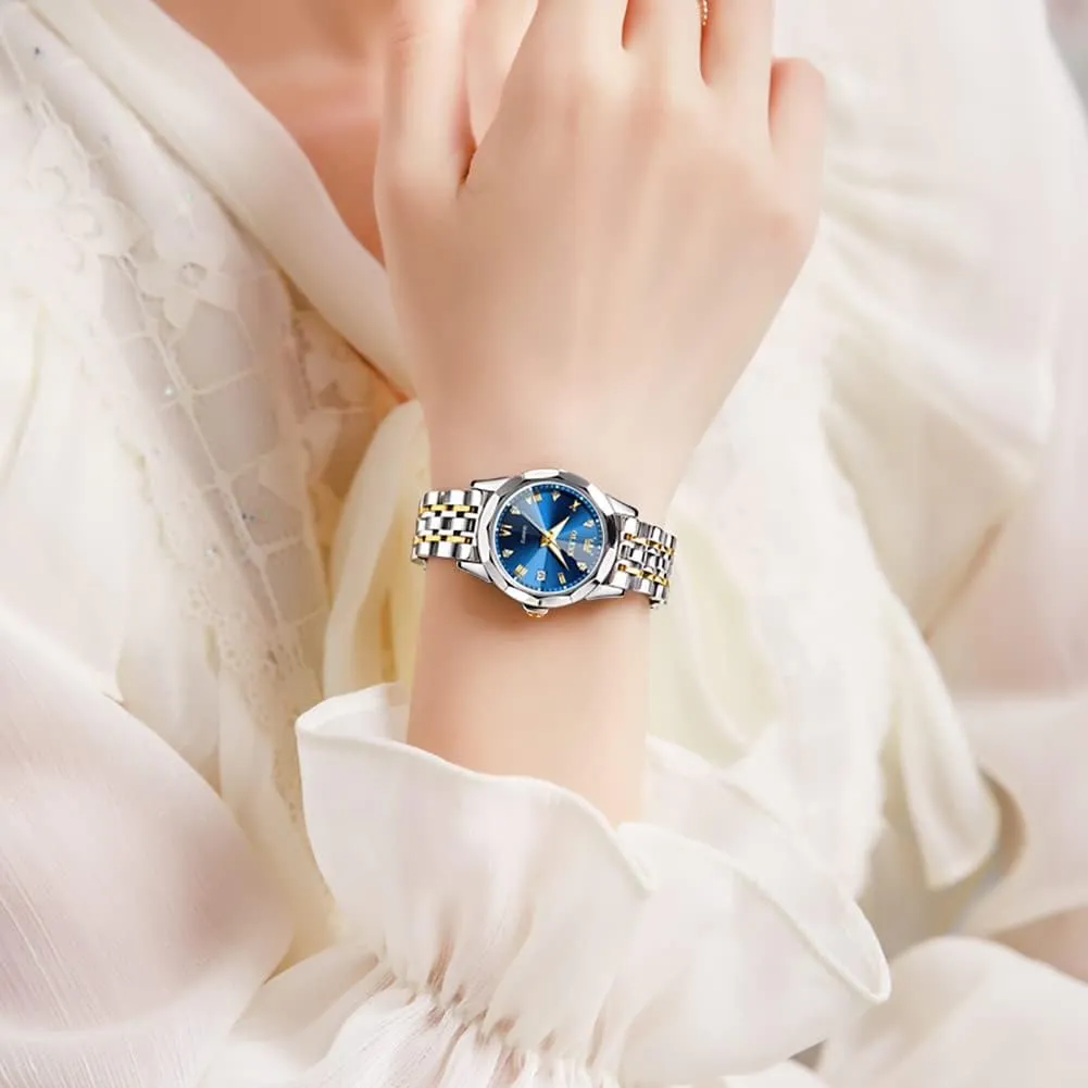 Stainless Steel Ladies Small Wrist Watches for consort intermediate response nineteen medium Female Date Waterproof Luminous OLEVS Womens Watch Diamond Fashion Dress Analog Quartz 