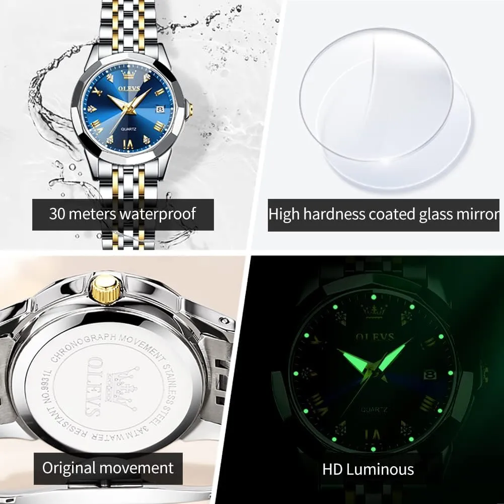 Stainless Steel Ladies Small Wrist Watches for consort intermediate response nineteen medium Female Date Waterproof Luminous OLEVS Womens Watch Diamond Fashion Dress Analog Quartz 