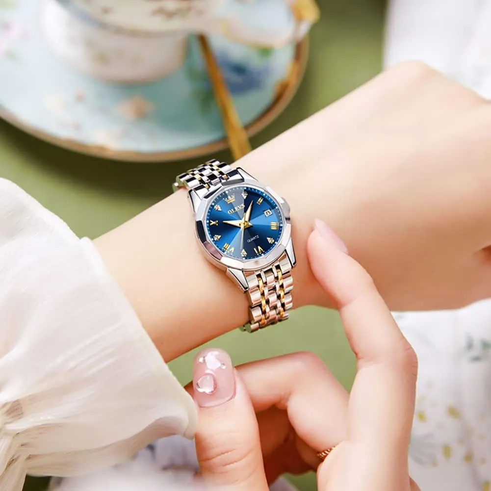 Stainless Steel Ladies Small Wrist Watches for consort intermediate response nineteen medium Female Date Waterproof Luminous OLEVS Womens Watch Diamond Fashion Dress Analog Quartz 