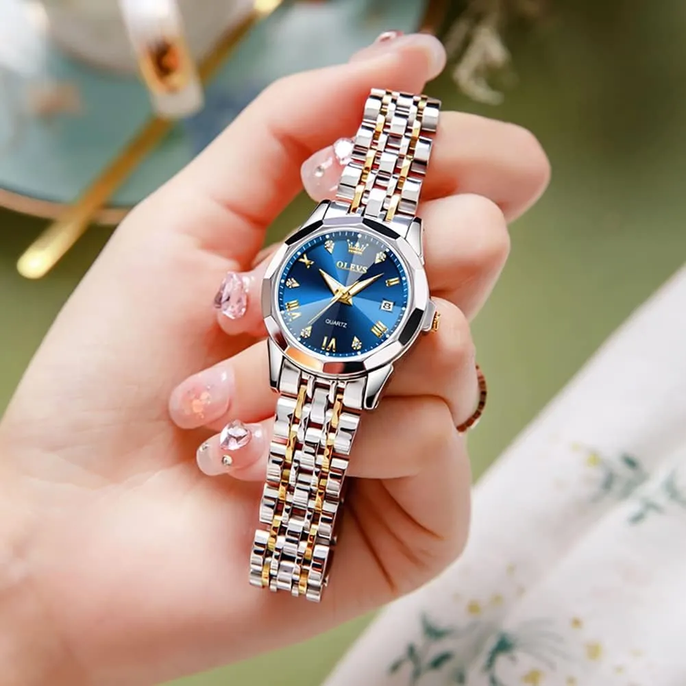 Stainless Steel Ladies Small Wrist Watches for consort intermediate response nineteen medium Female Date Waterproof Luminous OLEVS Womens Watch Diamond Fashion Dress Analog Quartz 