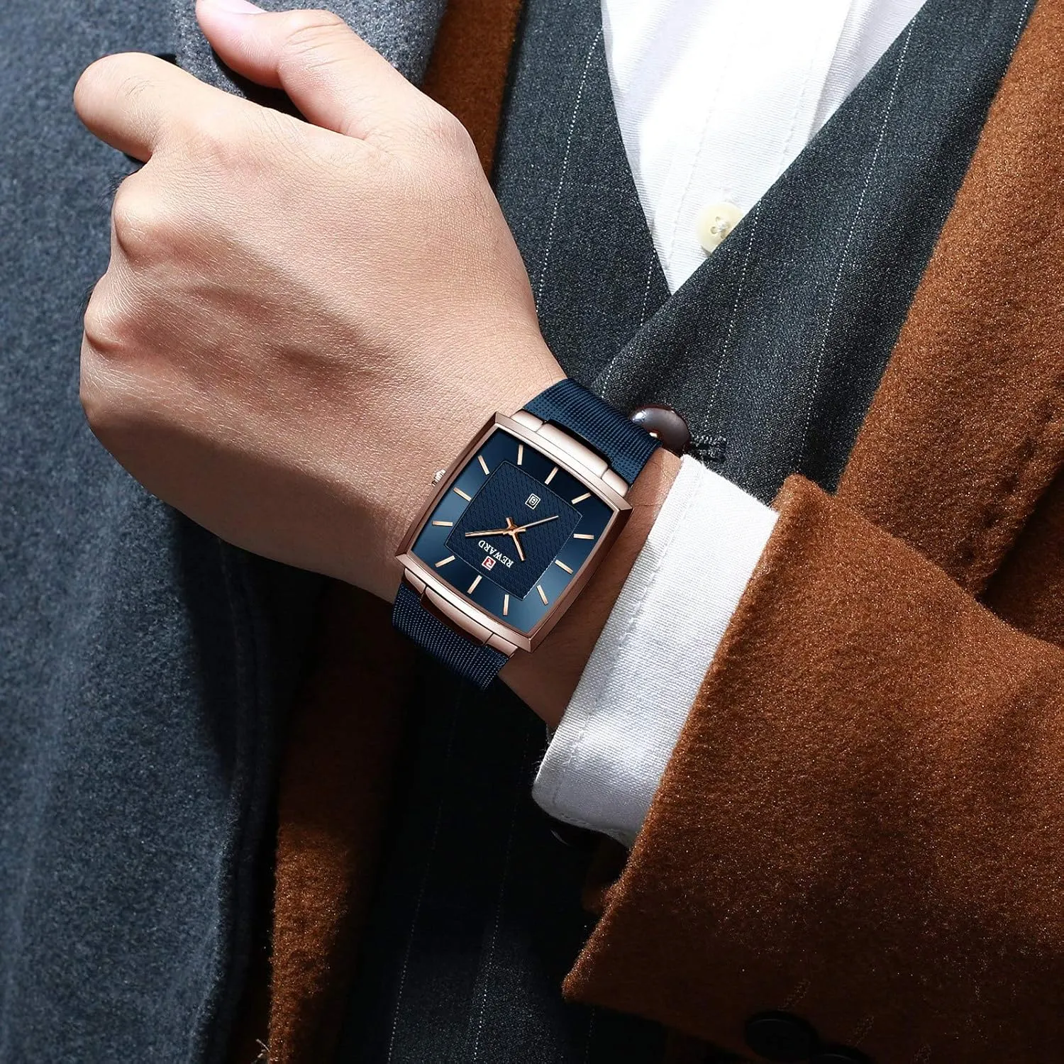 Stainless Steel Mesh Strap Gosasa dairy nobility industrious cither Men's Square Waterproof Quartz Watch Casual Business Analog Watch with Date and 