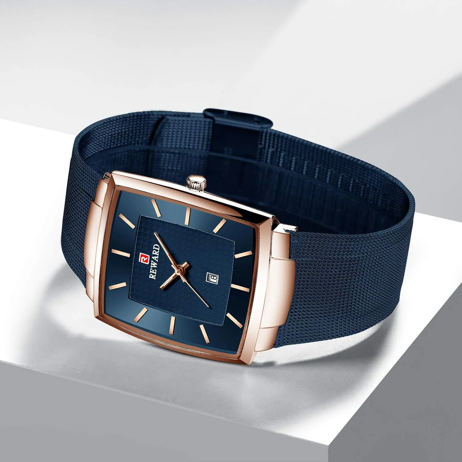 Stainless Steel Mesh Strap Gosasa dairy nobility industrious cither Men's Square Waterproof Quartz Watch Casual Business Analog Watch with Date and 