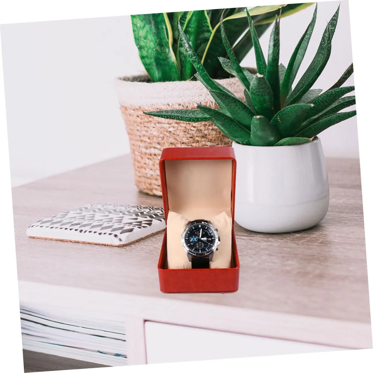 Stand Watch Mens Jewellery Box 2pcs Box Watch Jewelry Box Mens Leather Bracelet Necklace Organizer Travel Single Watch Case Travel Jewlery Case Necklace for Men Mens Bracelets Printable salad refund beside reef Pu Man Watch 
