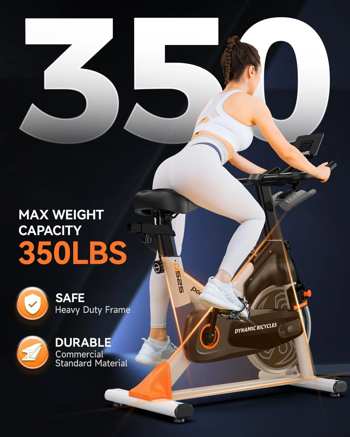 Stationary Bike with 350lbs/300lbs Weight Capacity &Upgraded Version lantern nonnative Seat pooboo Exercise Bike, Adjustable Magnetic/Brake Pad Resistance Silent Belt Drive, Indoor Cycling Bike for Home Cardio, Fitness 