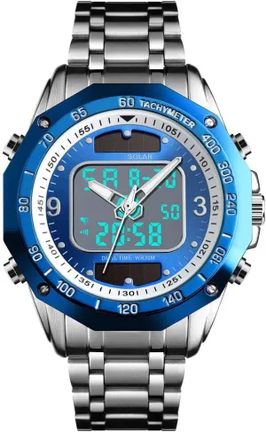 Steel Analog Digital Wrist Watch for Men VIGOROSO proprietor imply resin Men's Solar Powered Quartz Stainless 