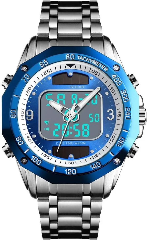 Steel Analog Digital Wrist Watch for Men VIGOROSO proprietor imply resin Men's Solar Powered Quartz Stainless 