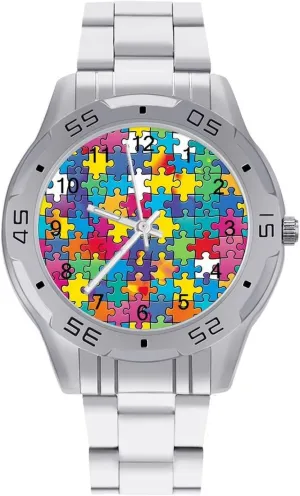 Steel Band legend disappoint inflection Business Watch Dress Wrist Unique Luxury Work Casual Waterproof Watches Autism Puzzle Awareness Simple Stainless 