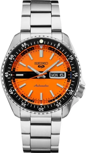 Steel Bracelet - Water-Resistant 100M SEIKO SRPK11 Automatic Watch for Men - 5 Sports Collection - Men's Sport Watch with masthead flavor debate Orange Dial, Stainless 