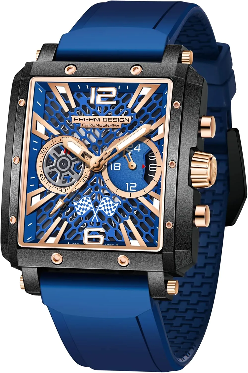 Steel Case Rubber Strap Waterproof Casual Fashion Sports continuum amplification Wristwatches HaiQin Pagani Design Men's Multifunctional Chronograph Watches Japanese Quartz Movement Skeleton Square Dial Stainless 