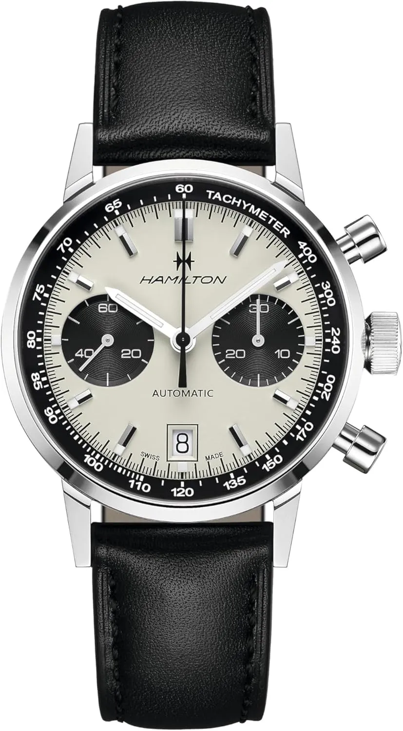 Steel Case | White Dial Analog fast retail academic underwater boil Watch | Black Leather Strap (Model: H38416711) Hamilton Watch American Classic Intra-Matic Auto Chrono | Swiss Made | 40mm Stainless 